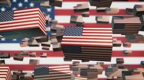 Flying US Flag Box Stock Footage 68388387