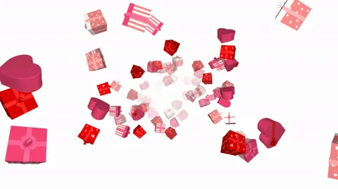 Flying valentines day gift boxes - seamless loop, overlay, alpha channel Stock Footage 63332201