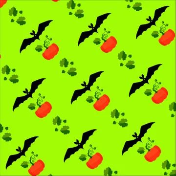 Flying vampire bat and pumpkins, scary Halloween concept, editable pattern ba Stock Illustration