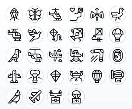 Flying Vector Graphics featuring 28 Bold Line Pixel Aligned 64x64 Designs Stock Illustration