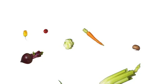 Flying Vegetables Isolated Stock Footage 134791960