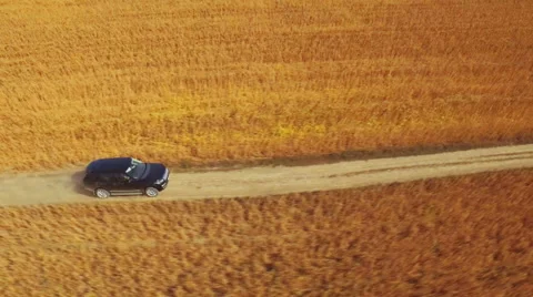 Flying vertically above car driving on road 库存影片 61148846