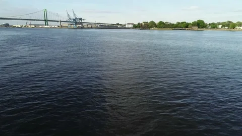 Flying Very Fast and Low Along Delaware River Philadelphia Stock Footage 141017765
