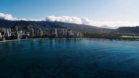 Flying very high, revealing all of the area from Waikiki beach to Diamond Video stock 109454775