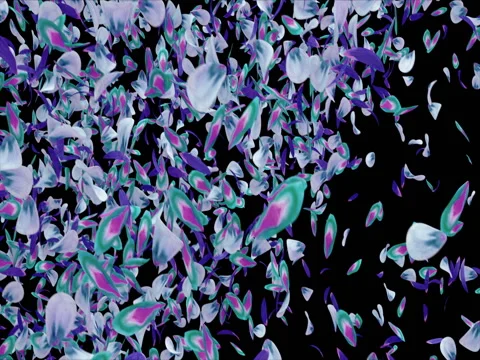 Flying Violet Blue Green Flower Petals Falling Background Alpha matte Loop 4k Stock Footage 73157345