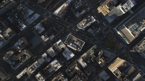 Flying west over Herald Square in Midtown Manhattan; zoom-in on Broadway and Stock Footage 59527305