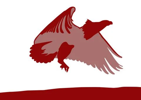 Flying white eagle with caught fish, on the background of the initial sky. Stock Illustration