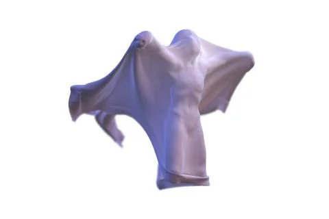 Flying White Ghost boy figure covered with a blanket sheet on White Background Stock Illustration