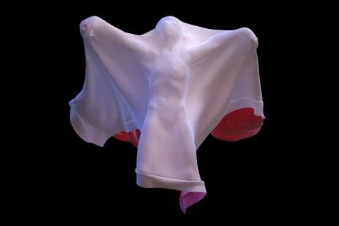 Flying White Ghost boy figure covered with a blanket sheet on black Background Stock Illustration