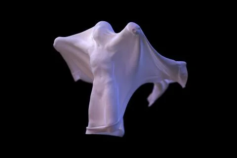 Flying White Ghost boy figure covered with a blanket sheet on black Background Stock Illustration