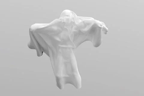 Flying White Ghost boy figure covered with a blanket sheet on White Background Illustrazione stock