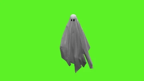 Flying white Ghost on an green screen Stock Footage 117981145