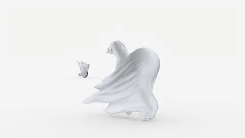 Flying white ghost on white background Stock Illustration