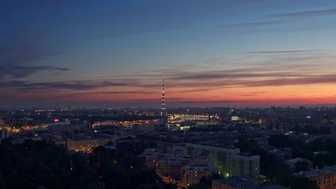 Flying white at night over St. Petersburg Stock Footage 109536809