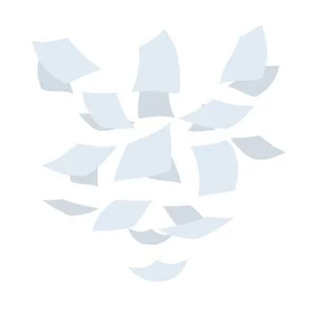 Flying white paper file documents. Left office trash Stock Illustration