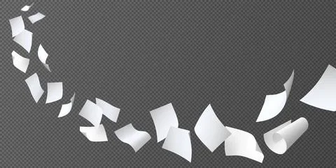 Flying white paper sheets, vector realistic throw paper pile floating in air Stockillustratie