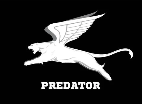 Flying white tiger. winged predator. white puma with the wing. flying cougar Stock Illustration