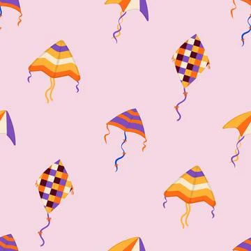 Flying wind kites seamless pattern. Makar Sankranti festival. Wind kite game Stock Illustration