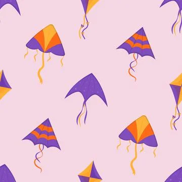 Flying wind kites seamless pattern. Makar Sankranti festival. Wind kite game Stock Illustration