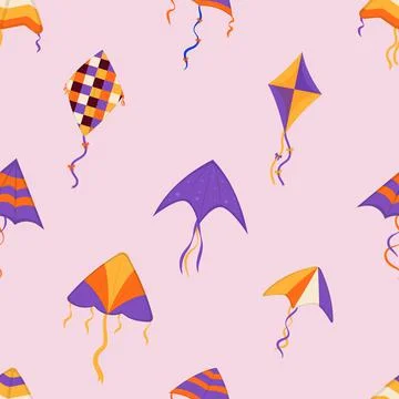 Flying wind kites seamless pattern. Makar Sankranti festival. Wind kite game Stock Illustration