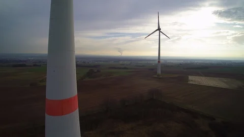 Flying up a windmill with another in the background Stock Footage 93190736