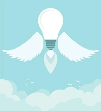 Flying winged ideas in the sky, vector illustration Stock Illustration