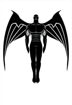Flying winged man. Winged Human silhouette. Stock Illustration