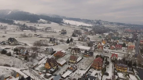 Flying in the  winter towards  Ski Resort   Stock-Footage 86999480