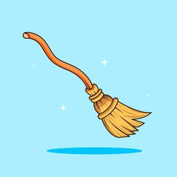 Flying Witch Broom Cartoon Vector Illustration Isolated Design Stock Illustration