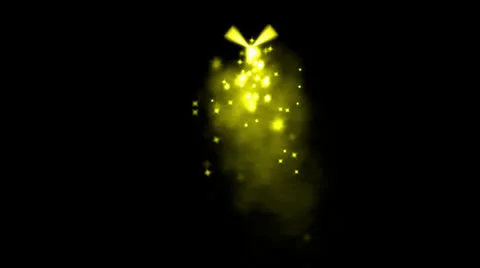 Flying yellow angels &amp; firefly swing wings,splash dazzling particles at night. Stock Footage 26121838