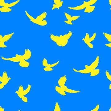 Flying yellow pigeon, blue pattern Stock Illustration