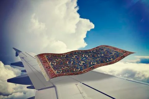 Flyng carpet over a plane Stock Illustration