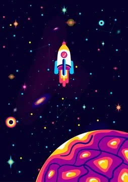 Flyng rocket on the galaxy space illustration Stock Photos