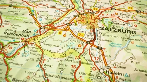 Flyover across transportation map towards salzburg, austria Video stock 344640268