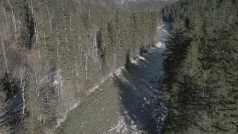 A flyover of an alpine river, captured in D-Log for flexible post-production 動画素材 301605795