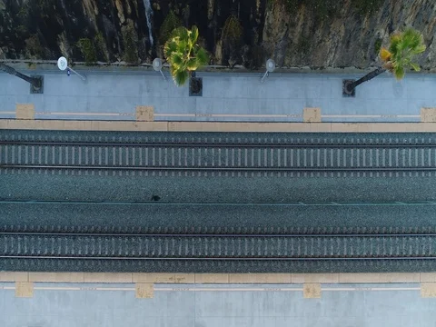 Flyover of Amtrak Pacific Surfliner Stock Footage 83889385