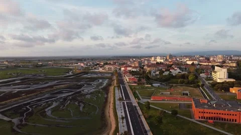Flyover Aveiro University and Cityscape. Aerial footage of Portugal Stock Footage