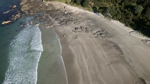 Flyover Beautiful And Serene Beach In Tawharanui Regional Park - aerial Stock-Footage 166820681