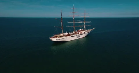 Flyover big sailboad aerial ocean summer sun water sail 4k Stock-Footage 153493635
