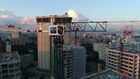 Flyover the complex of buildings under construction Stock Footage 120856988