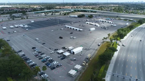 Flyover Covid 19 Testing Site in Miami Stock Footage 127659059