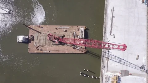 Flyover of Crane on Barge during construction Stock-Footage 108552069