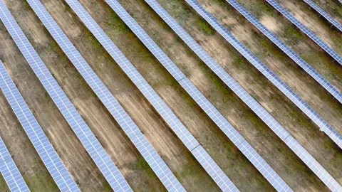 Flyover downshot with dji drone over field of solar panels Stock Footage 135519580