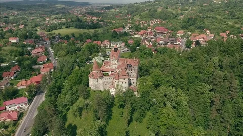 Flyover Dracula's castle in Transylvania Stock Footage 70486606