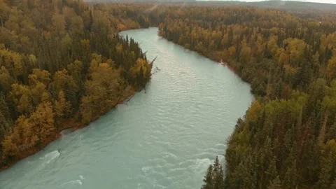 Flyover Drone Of a River In Alaska Video stock 229906623