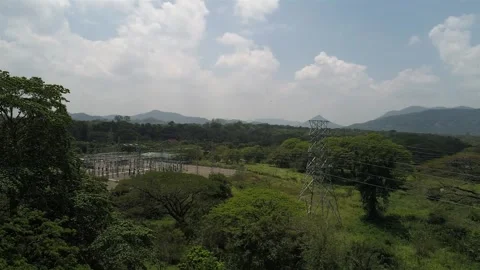 Flyover Electrical Power Grid Substation Stock Footage 248790710