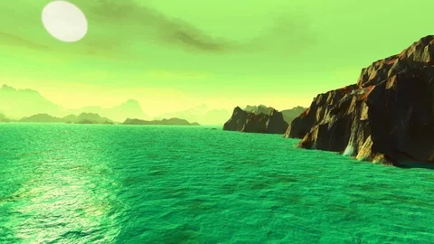 Flyover of a green alien world Stock Footage 118311953