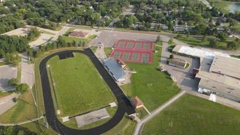 Flyover High School Track and Football Field | 4K Vídeos de archivo 159621775