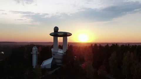 Flyover of  Lithuanian Observation Tower Stock Footage 114891591