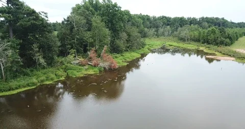 Flyover A Man-Made Lake Stock Footage 110279365